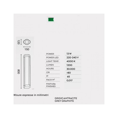 Eurus Lampione grande da giardino esterno 13w LED 