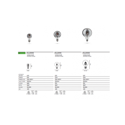 Lampadina LED 8w E27 2700k vetro fume 600 lumen