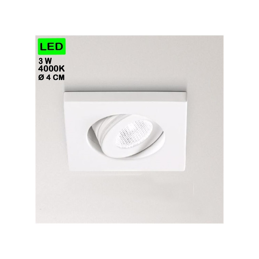 Elara faretto 3w 4000k da incasso soffitto led quadrato bianco orientabile