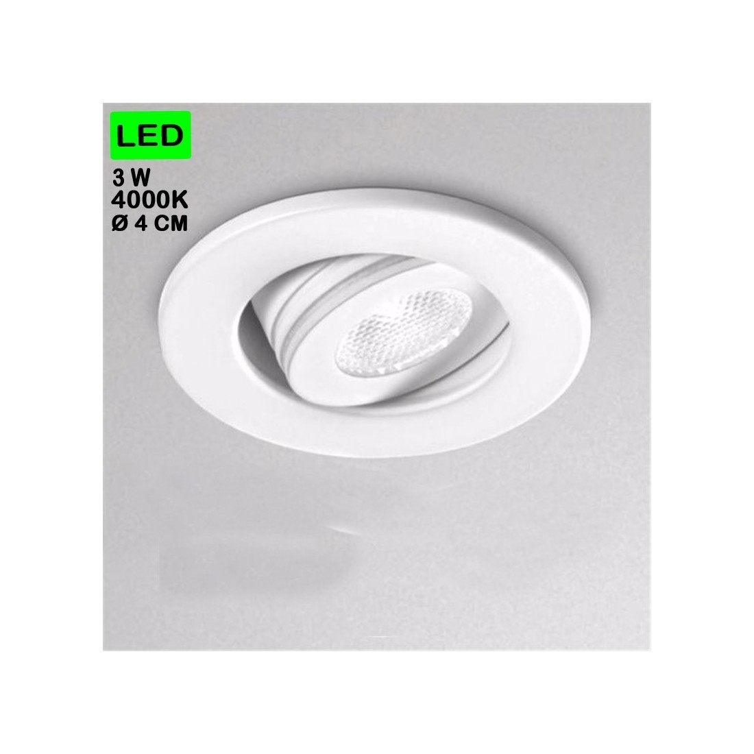 Elara faretto 3w 4000k da incasso led orientabile bianco rotondo