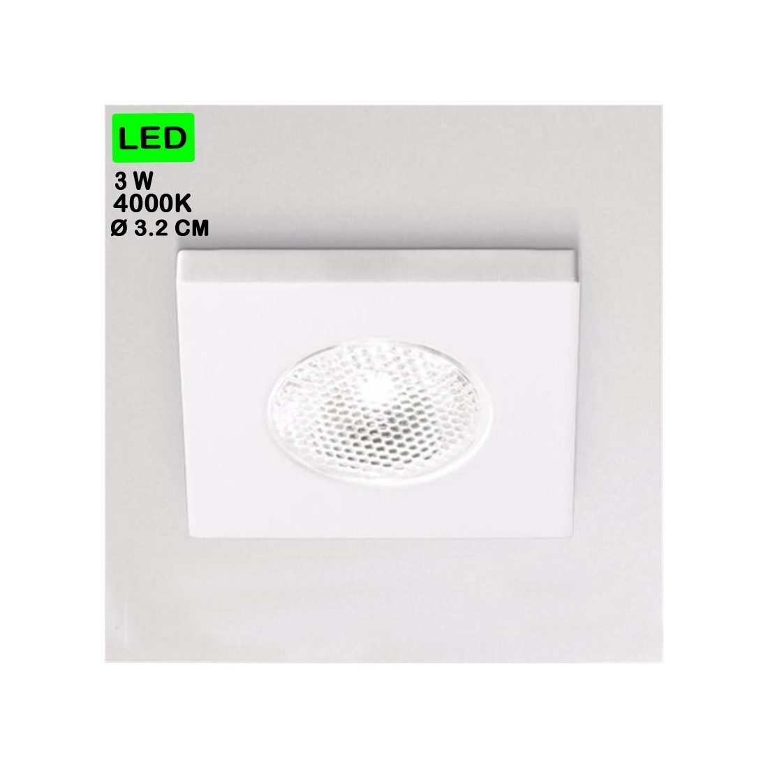 Glam faretto 3w 4000 incasso controsofitto led bianco quadrato