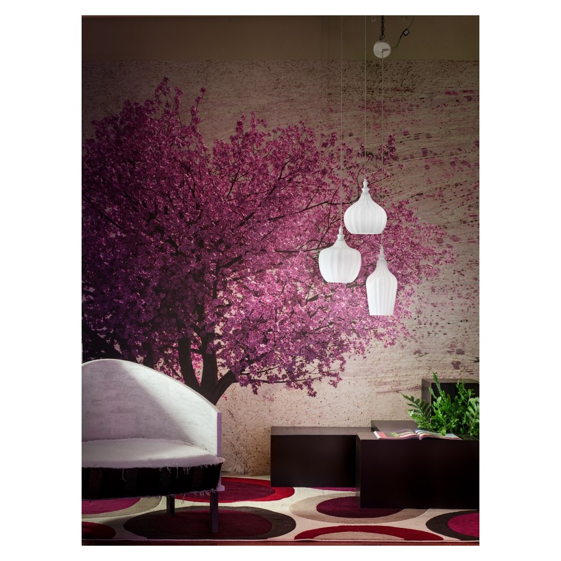 Cleofe lampadario camera pendenti vetro bianco 3 diffusori regolabili