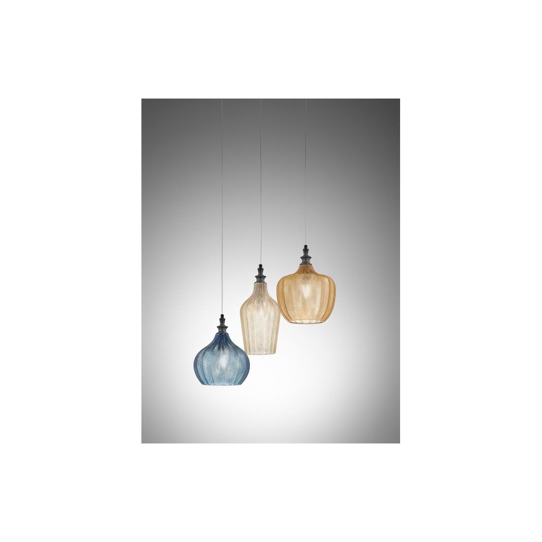 Cleofe lampadario nero camera pendenti vetri ocra ambra cobalto regolabili