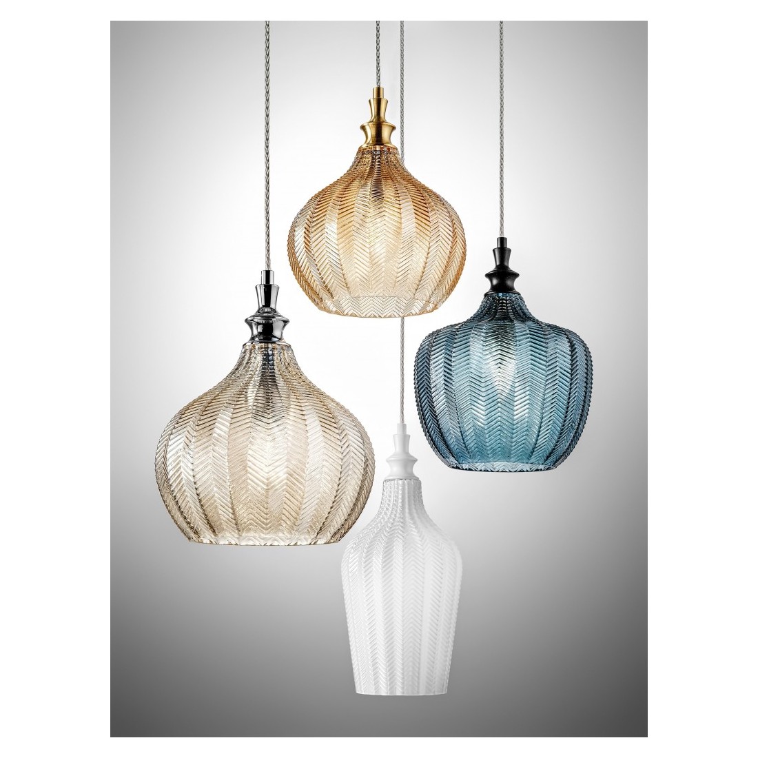 Cleofe lampadario ampolla cucina pendente vetro bianco ocra ambra cobalto