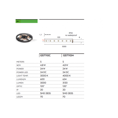 Striscia LED 4,8w 3000k bobina dimmerabile IP20 ad