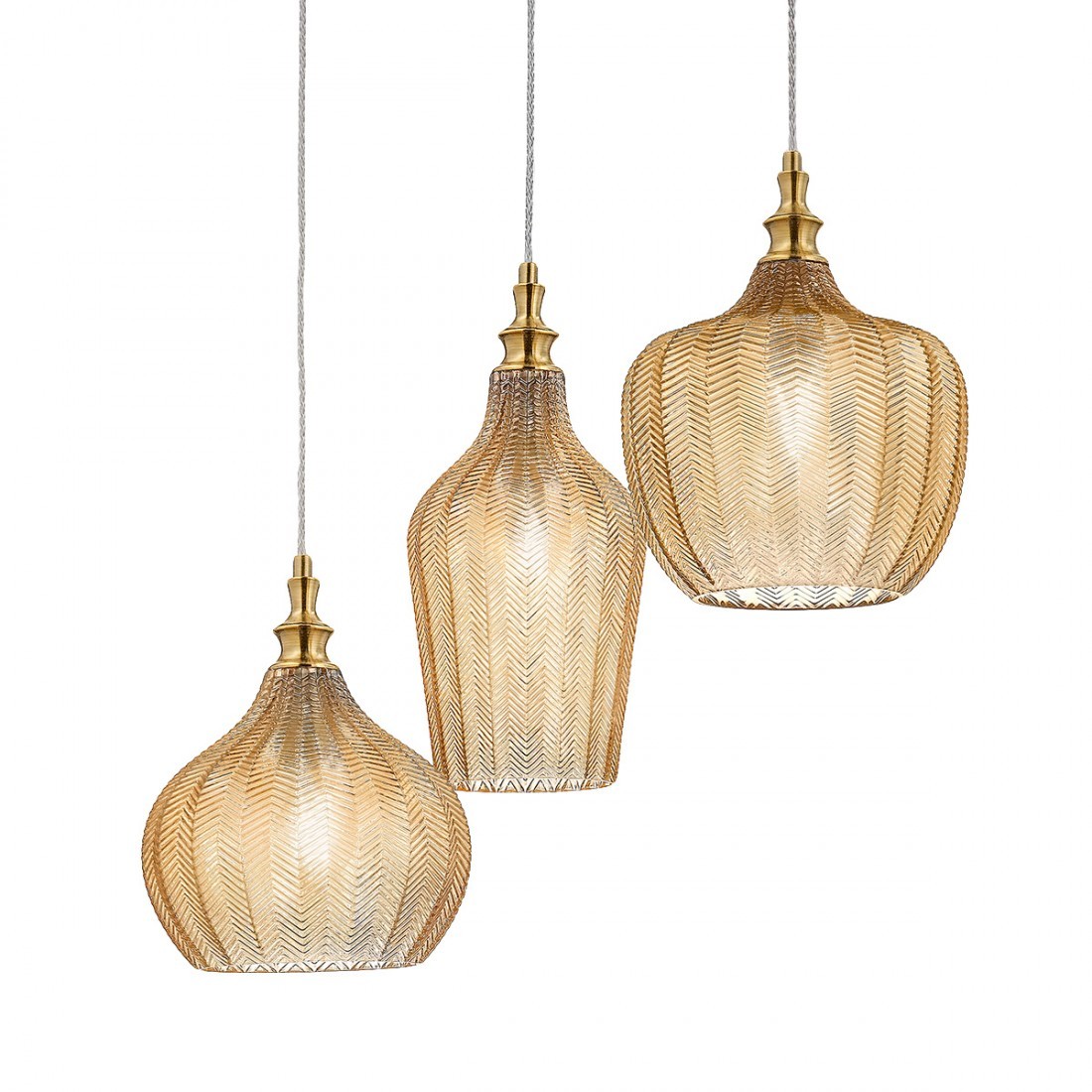 Cleofe lampadario ottone camera pendenti vetro ambra 3 diffusori regolabili