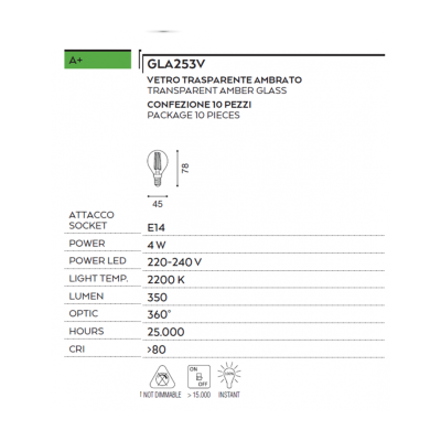 Lampadina E27 led 6 w goccia vetro ambra vintage l