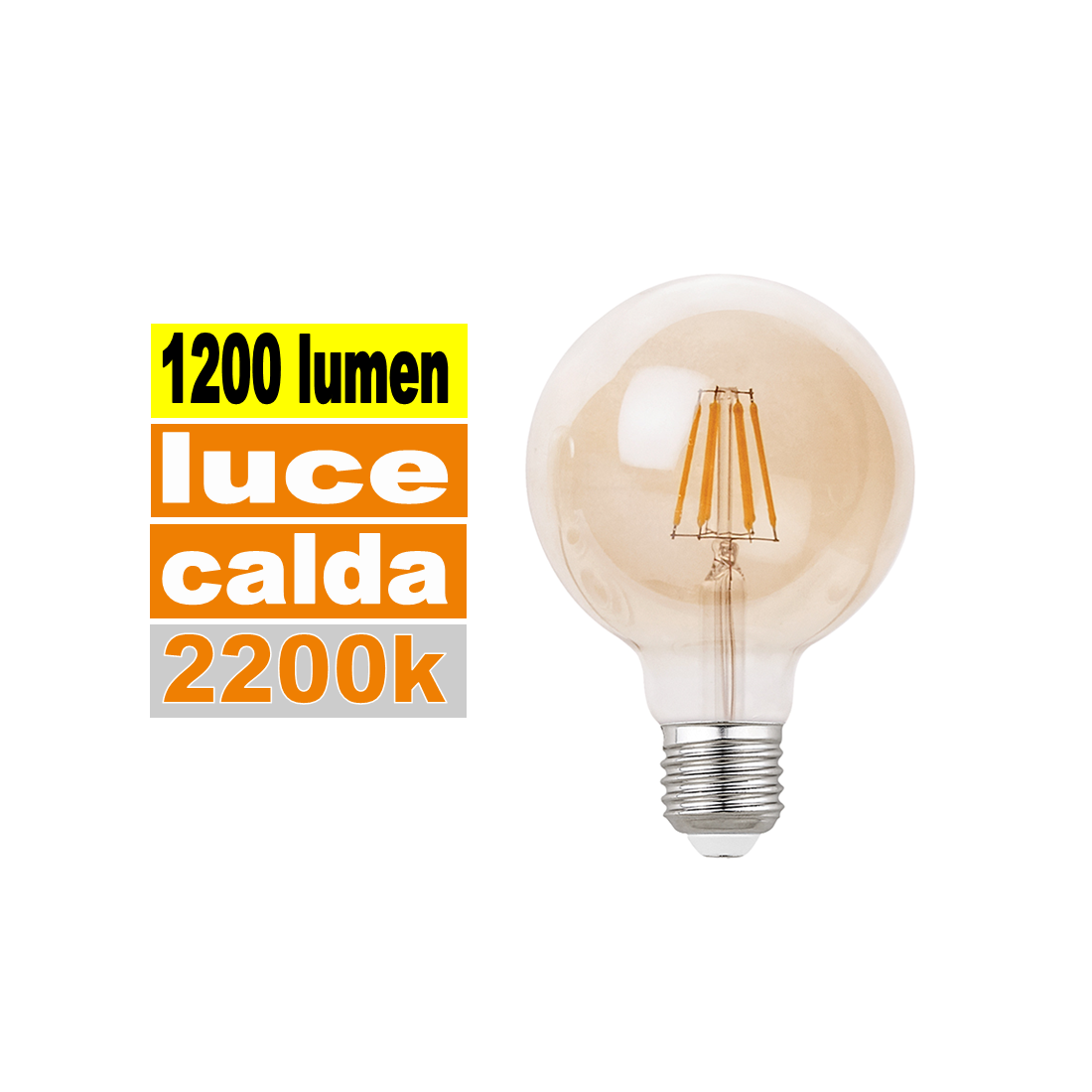 Lampadina E27 led 12 w globo vetro ambra vintage luce calda 2200k