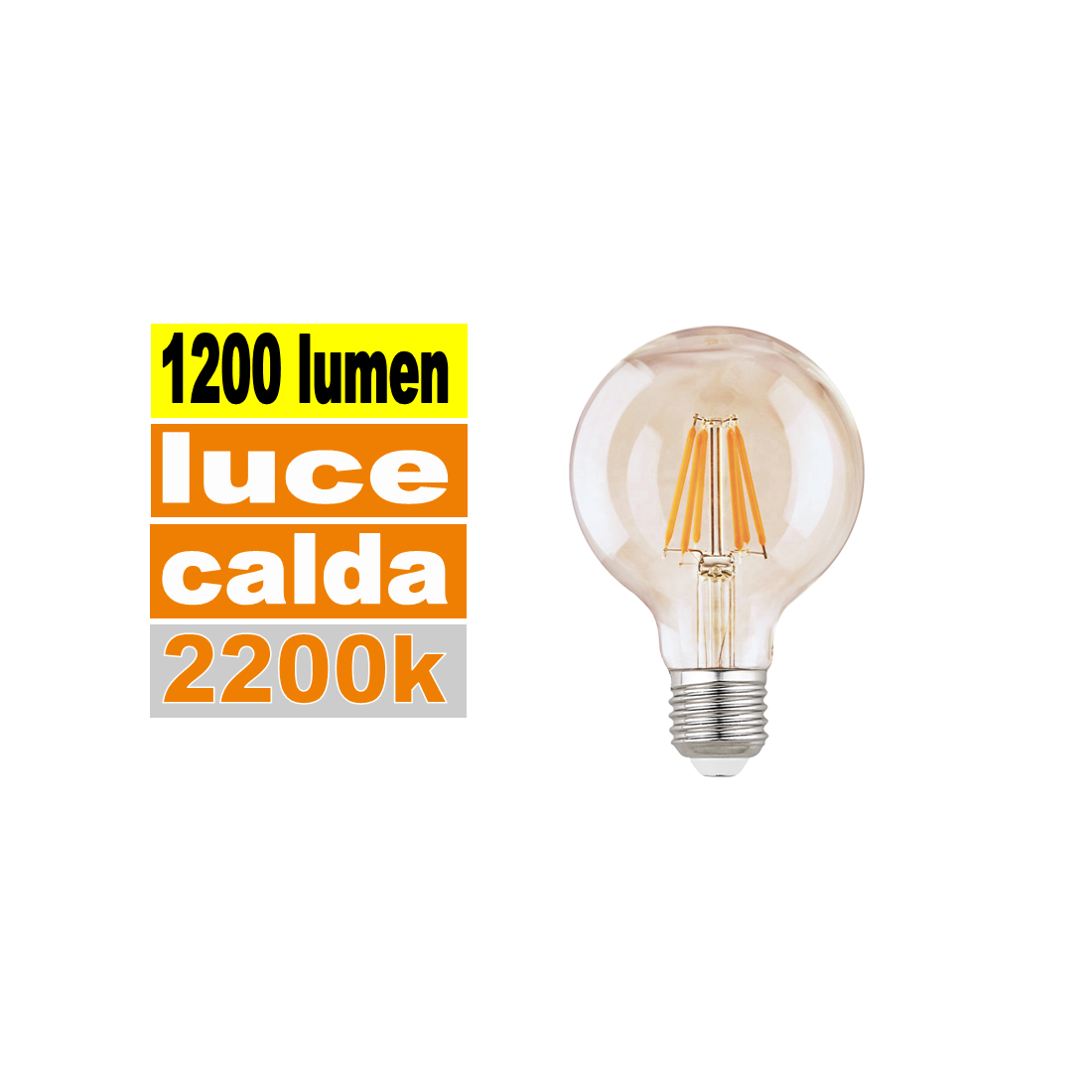 Lampadina E27 led 12 w globo max vetro ambra vintage luce calda 2200k