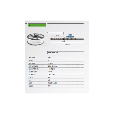 Striscia LED 7w 4000k bobina 50mt dimmerabile IP67