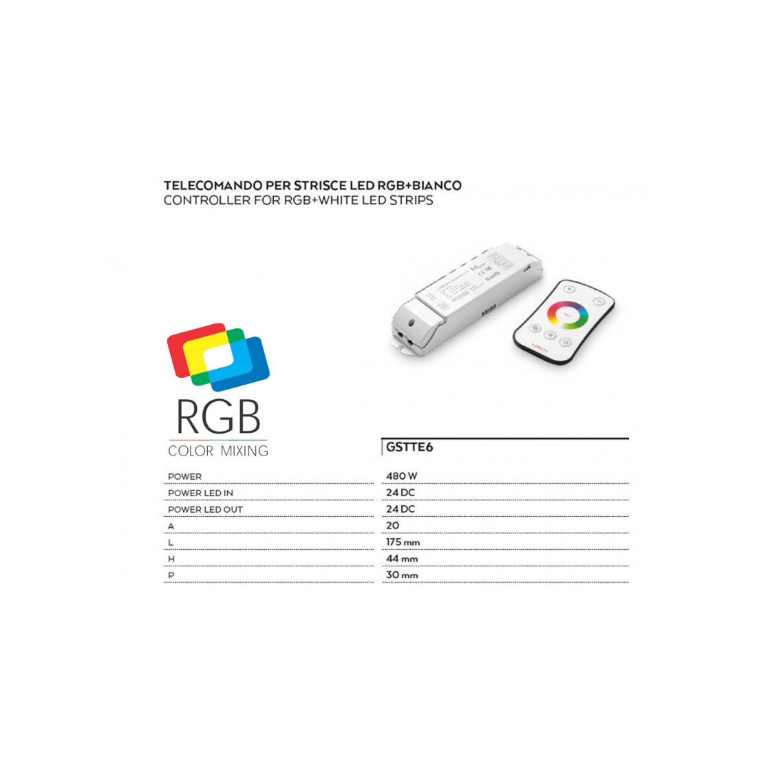 Controller e telecomando RGB + bianco onde radio touch per strisce led