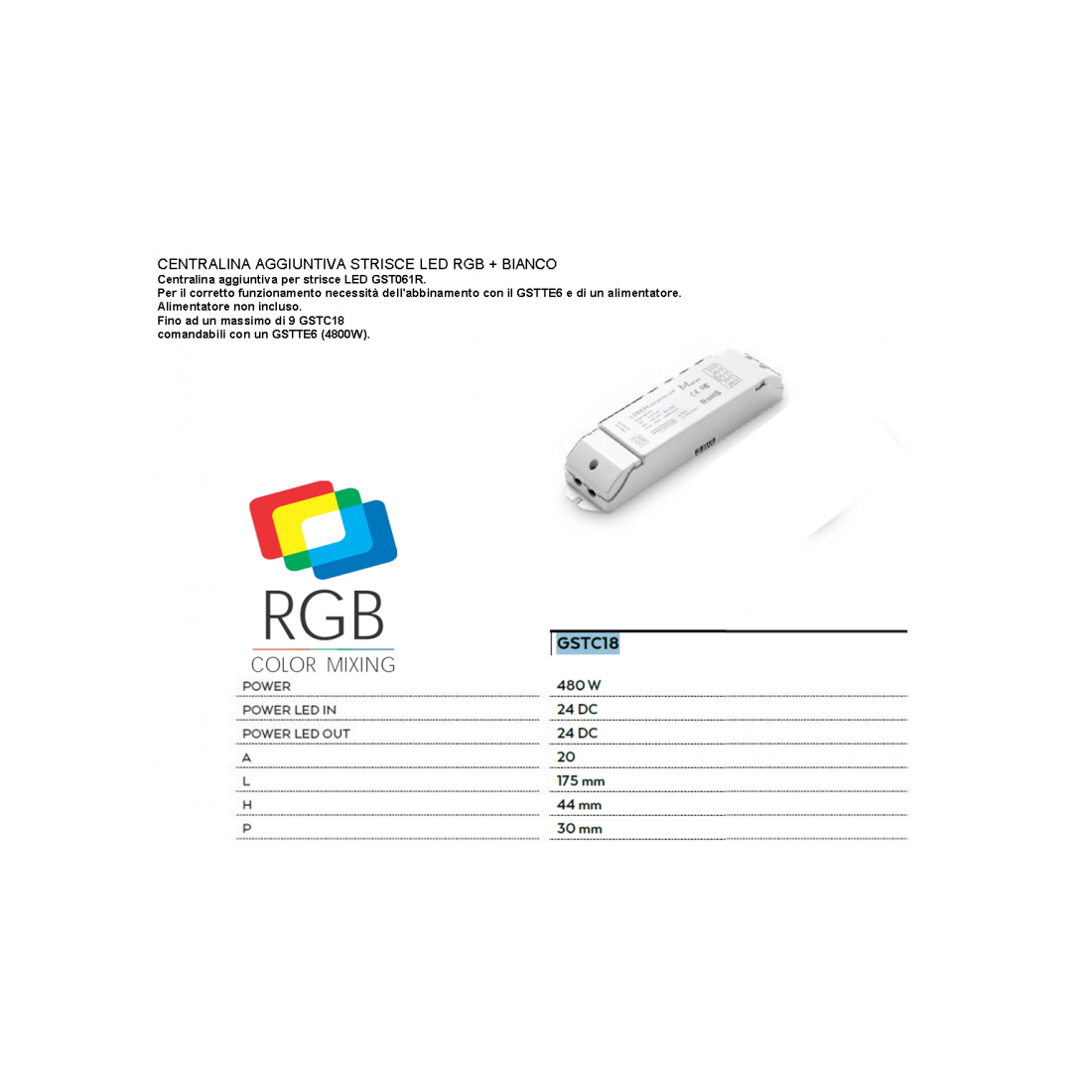 Centralina 480w aggiuntiva RGB + bianco 24v per strisce led