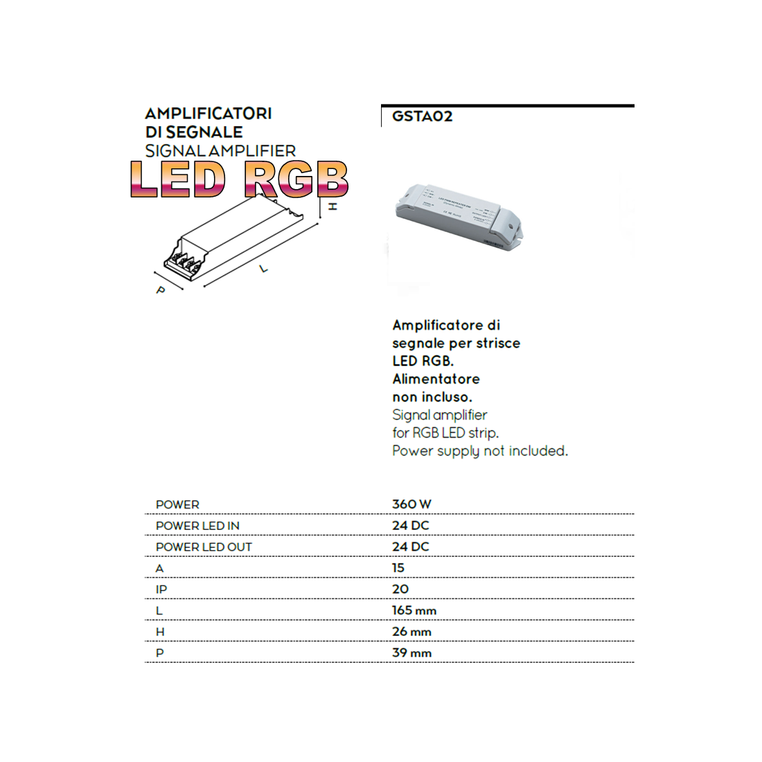 Amplificatore 360w di segnale per strisce led rbg 24v