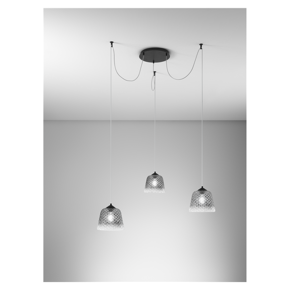 Alice lampadario decentrato pendenti vetro fume 3 diffusori regolabili