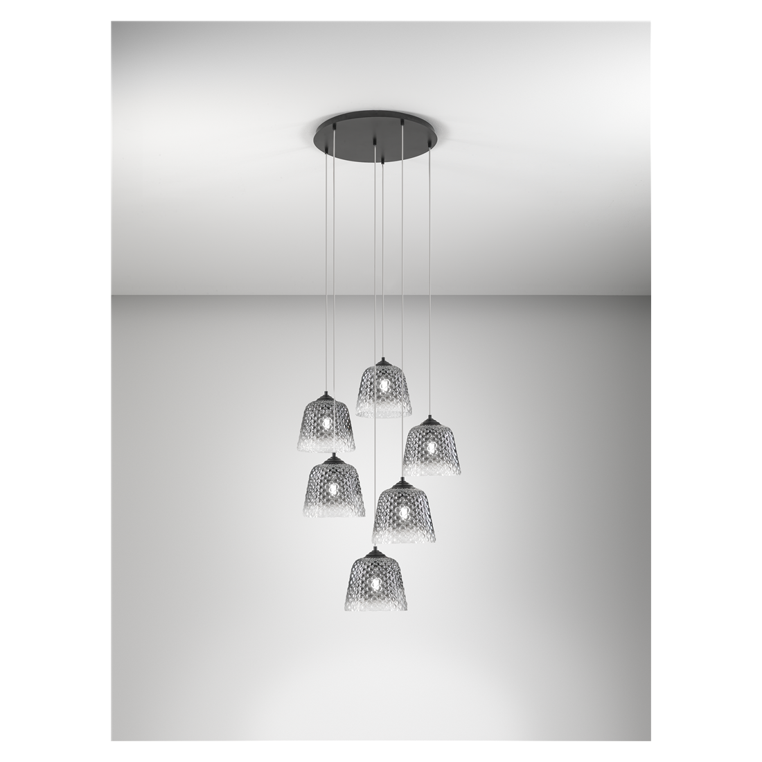 Alice lampadario nero pendenti vetro fume 6 diffusori regolabili