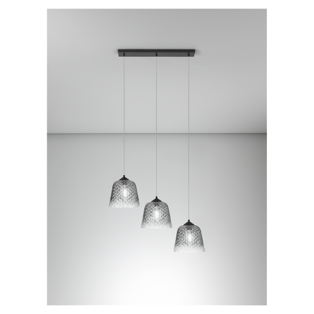 Alice lampada decentrata rosone rettangolare pendenti vetro fume 3 diffusori regolabili