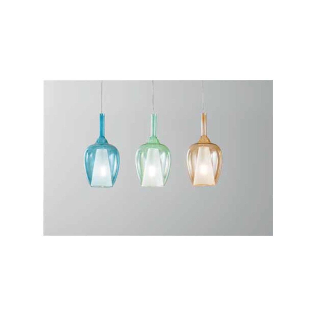 Ofelia s10 lampadario cucina pendente vetro trasparente blu verde ambra cromo oro rame