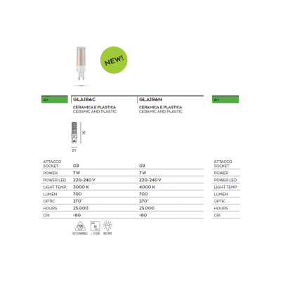 Lampadina 7watt led G9 trasparente luce calda 3000